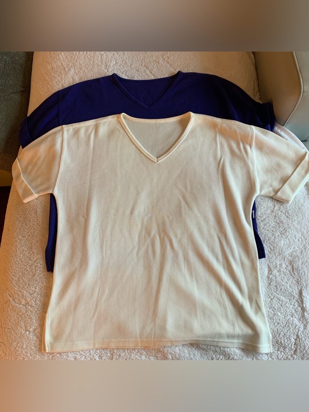 Lot of 2 Express EXP Vintage Style Ribbed Knit V-Neck Tees